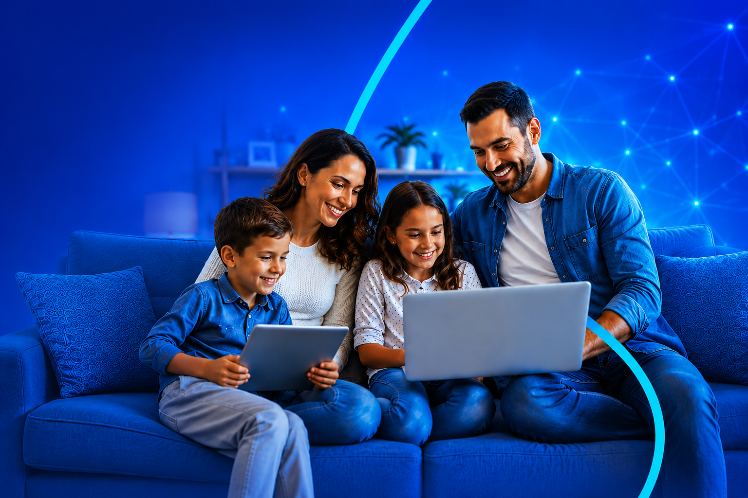 Família feliz com internet fibra Uno